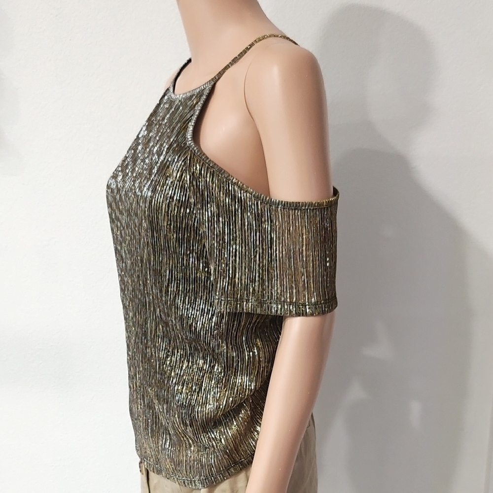 Vintage Metallic Cold Shoulder Blouse - Picture 5 of 8